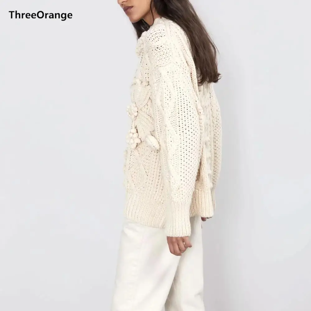 Женский вязаный свитер ZA повседневный белый пуловер свободного покроя джемпер