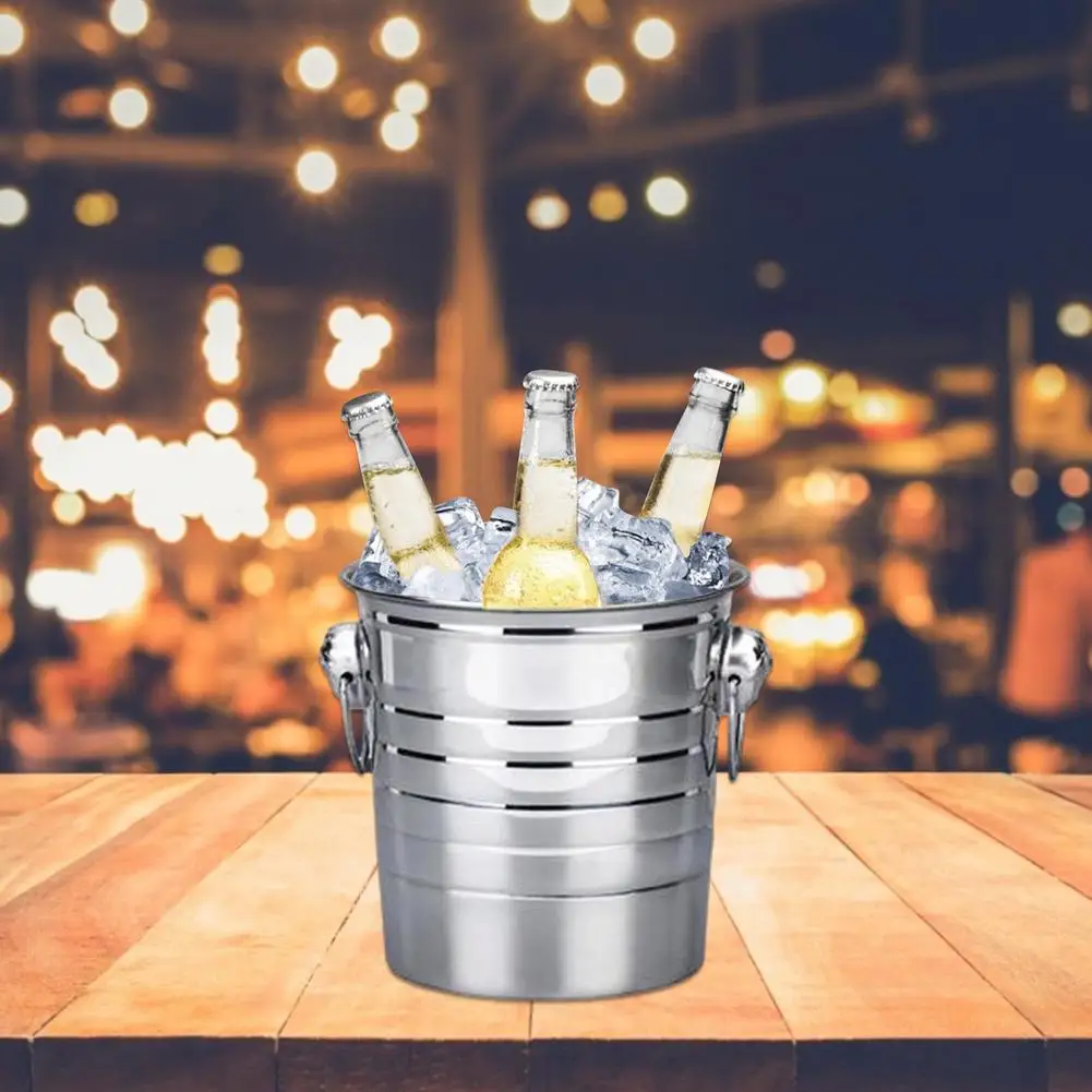 

Summer Beer Drinks Ice Bucket With Handle Stainless Steel Cool Down Whiskey Cocktail Bucket Party Kitchen Tool Wine Ice Bucket