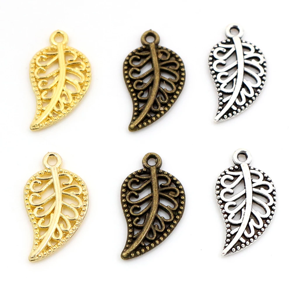 19x10mm 40pcs Antique Silver color and Bronze Gold Colors Plated Leaf Style Handmade Charms Pendant:DIY for bracelet necklace