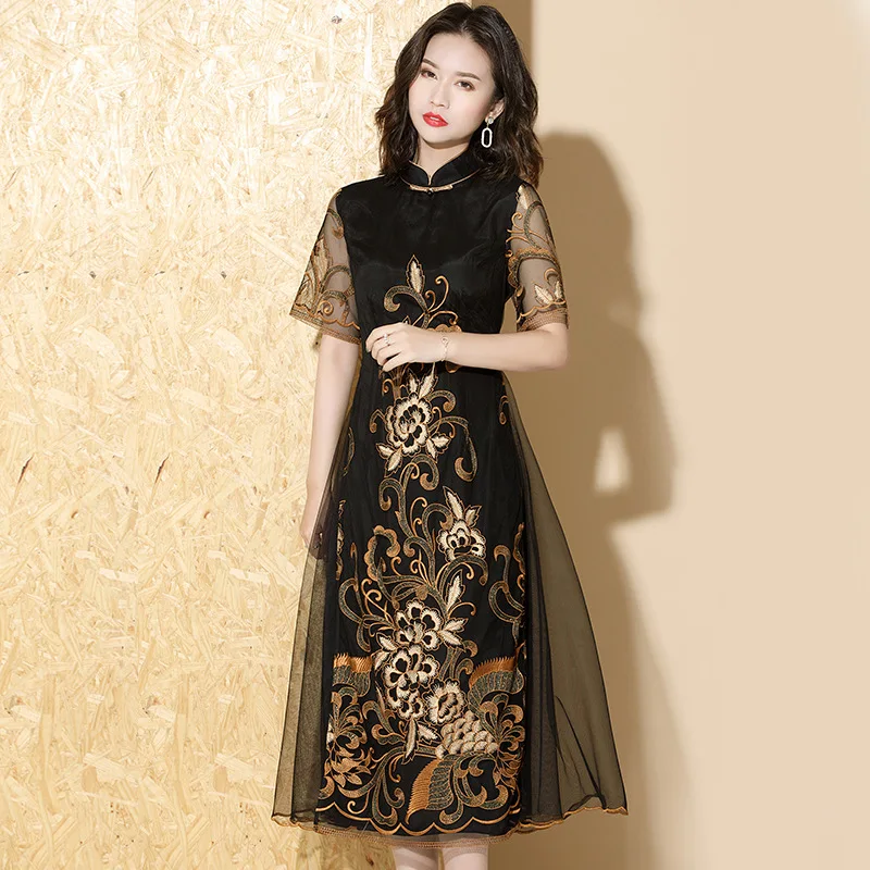 Традиционные китайские женские вечерние платья Cheongsam элегантные Qipao с рукавом до