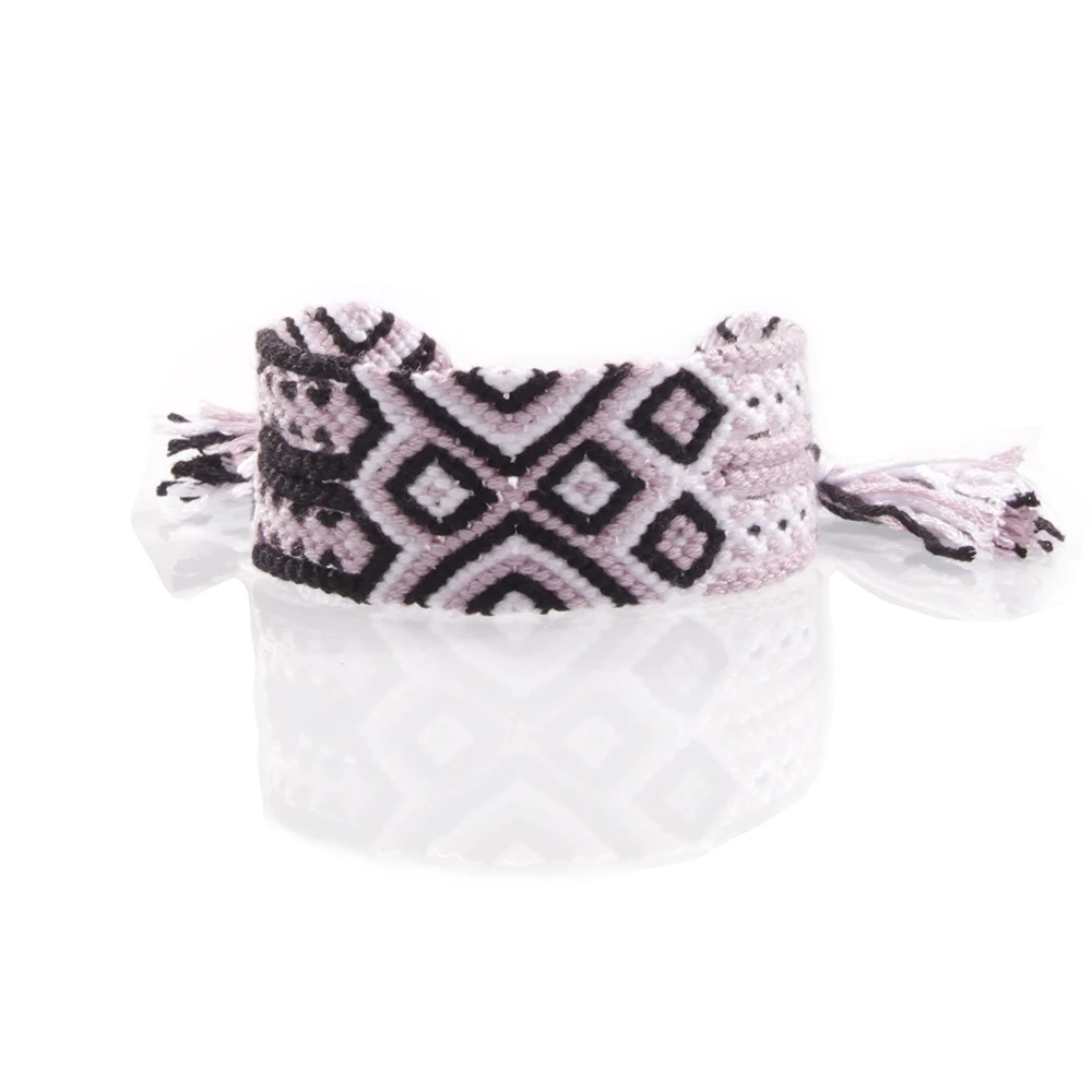 Широкий разноцветный богемный плетеный галстук браслет дружбы черный белый