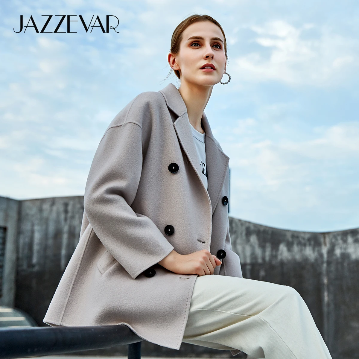 JAZZEVAR 2020 Новинка зимы женщин двубортный Прошитые вручную Кашемировые пальто для