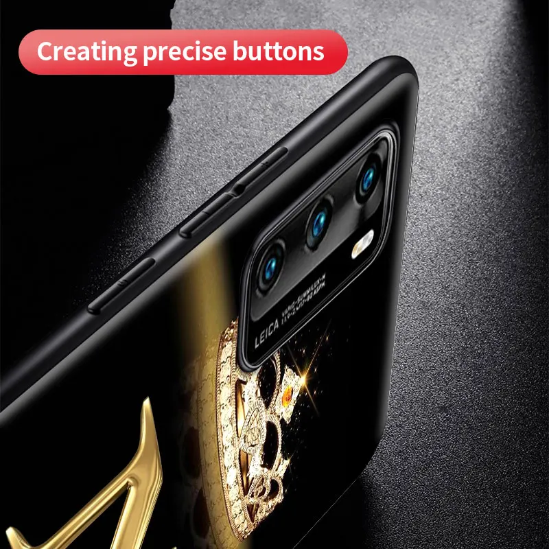 

Hot Gold Letter Phone Case for Huawei P30 P40 Lite E P Smart Z Y6 Y7 Honor 9X Pro 8X Play 9A Black Capa Soft Mobile Cover