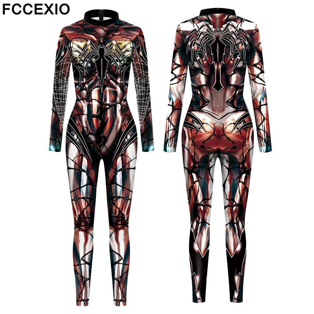 

FCCEXIO Punk Style The Wonder Magic Heroes Pattern 3D Print Sexy Bodysuits Cosplay Costume Jumpsuit Adults Onesie Skinny Outfits