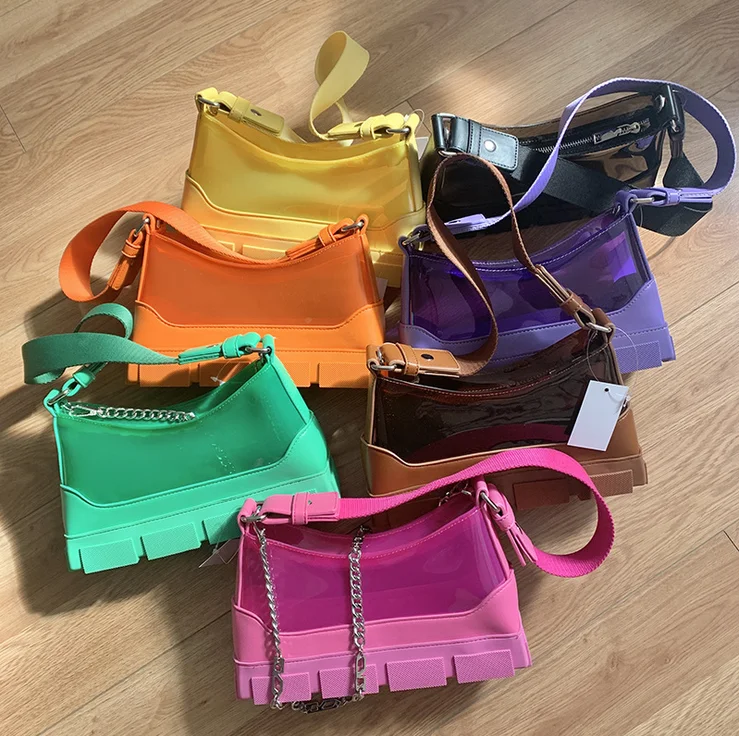 

2021 New Fashion Transparent Jelly Sole Shoes Shape PVC Large Handbag Armpit Underarm Single Shoulder Chain Ins Messenger Bag