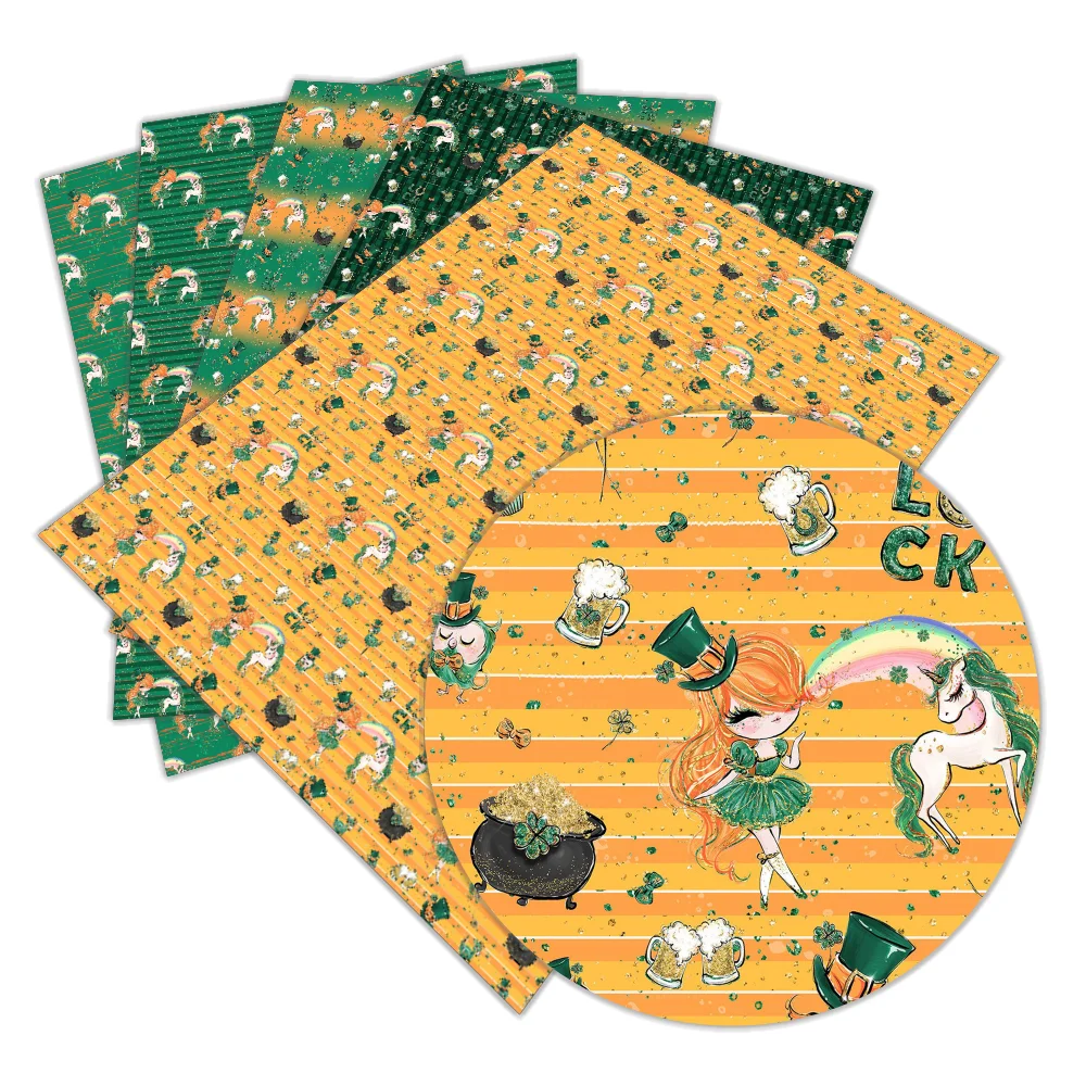 

St. Patrick's Day Faux Leather Sheet for Diy Crafts Bowknot Bag Bag Material 22x30 Cm