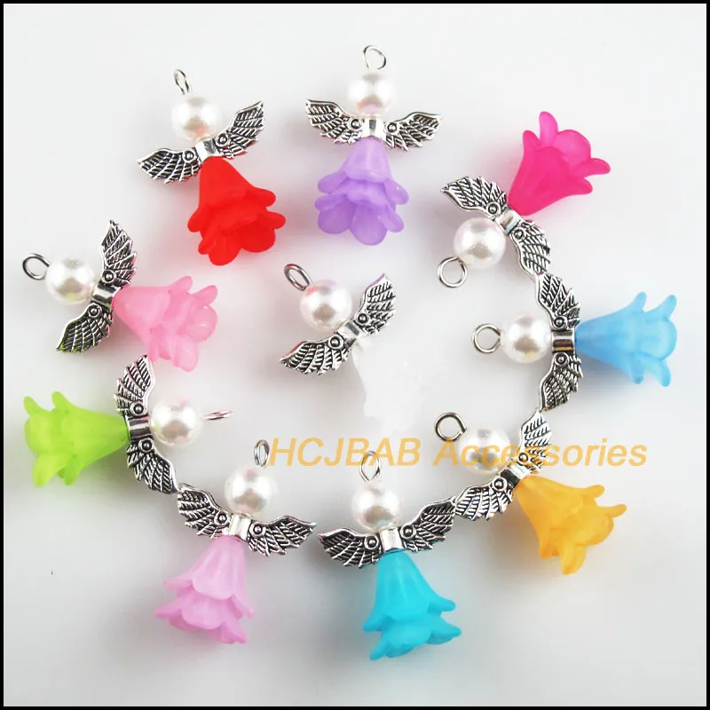 10 Новый прекрасный амулеты ангелы Смешанные акриловые тибетские серебряные