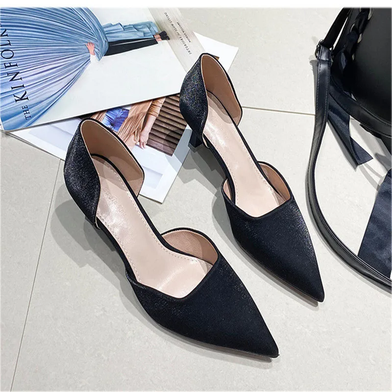 

Sexy Pointed toe Pearl High heels shoes Female Fashion hollow with Sandals Paillette of the Thin Breathable shoes Women Pumps