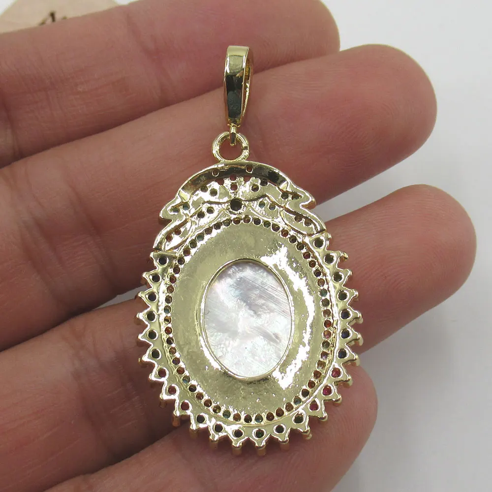 APDGG 35x40 мм Дева Мария белая Швабра Камея оболочка позолоченный кубический циркон