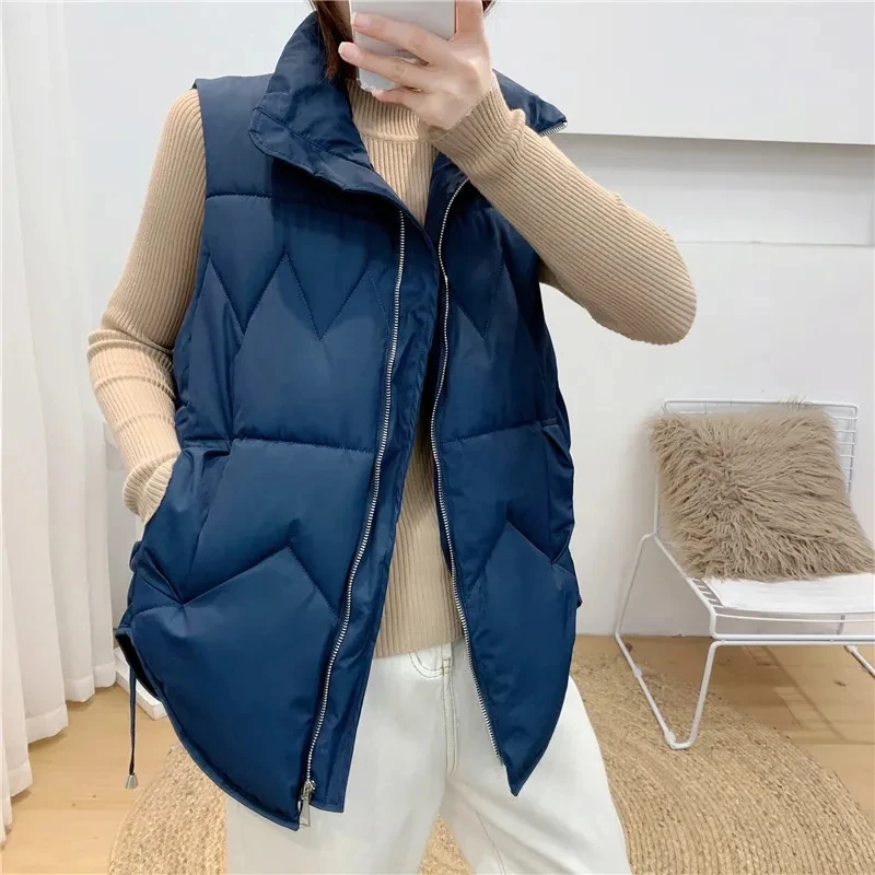 

Women's Down Cotton Vest Coat 2021 Winter Korean Style Loose Sleeveless Gilet Jacket Female Clothing Zipper Warm Balck Waistcoat