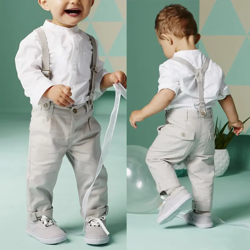 

Autumn Kids Boy Clothes Set Long Sleeve Tops + Long Suspender Trousers 5 Sizes