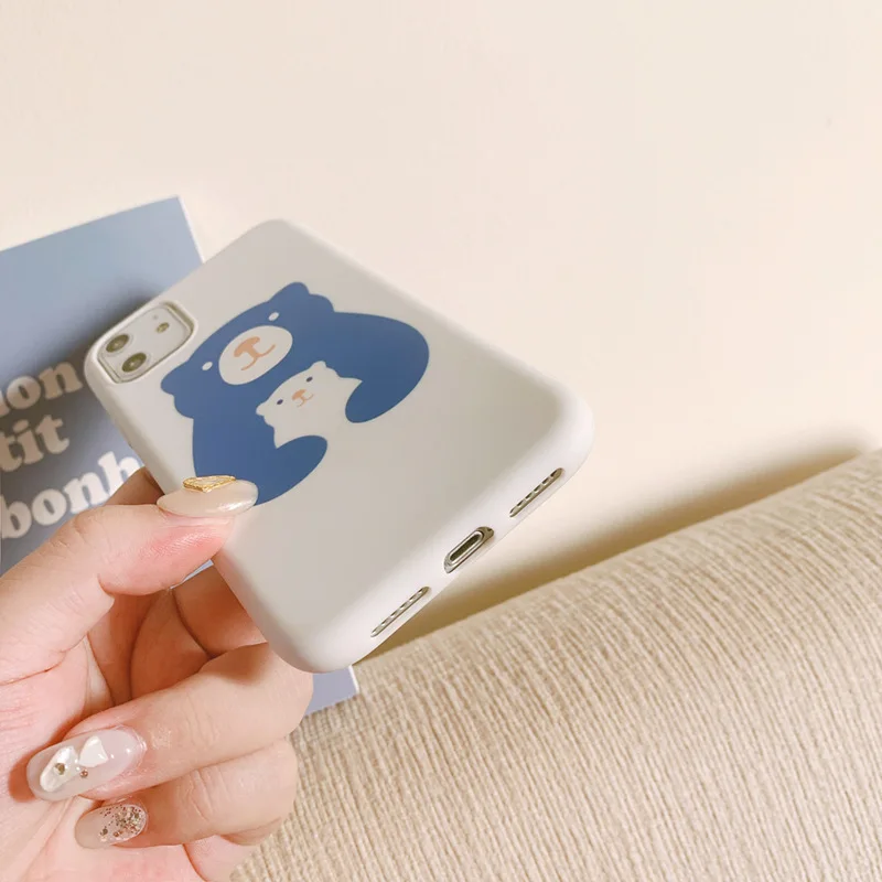 

Simple and Cute Blue and White Bear IPhone11ProMax/12Mini/XR/XS/X/8/7 Anti-drop Couple Silicone Mobile Phone Case Wholesale