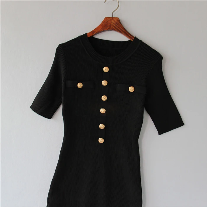 

Bodycon Knitted O-neck Casual Collar White and Black Mini Short Sleeve Women khaki Pencil Dress Autumn