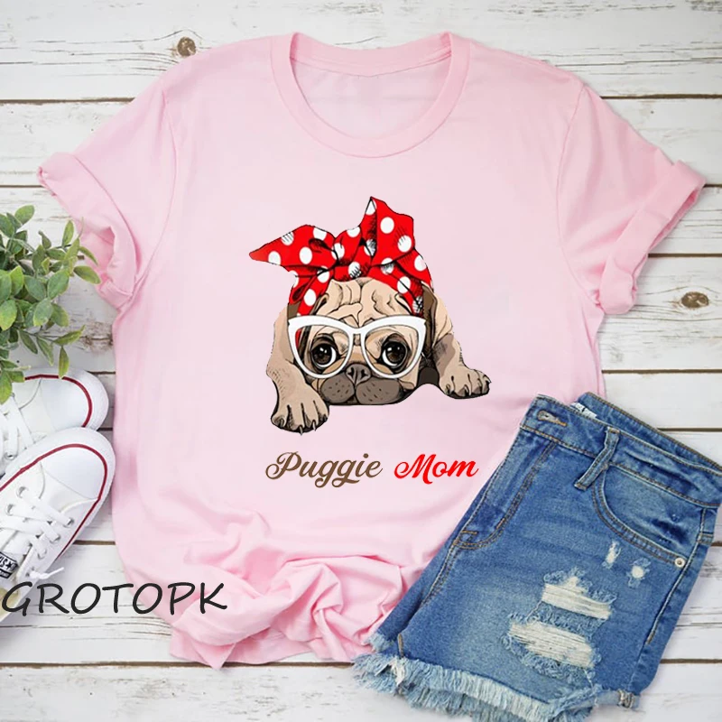 Футболка женская с принтом собаки и коротким рукавом винтажная рубашка из