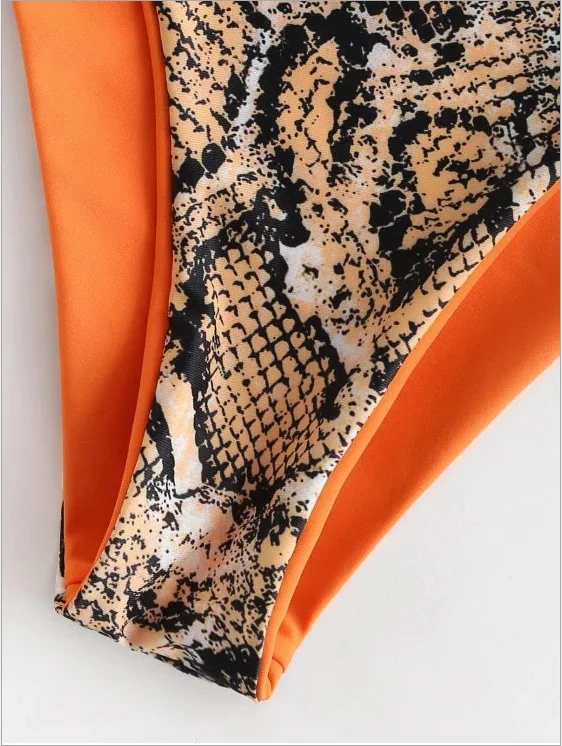 

2021 Hot Swimwear Sexy Snakeskin One Shoulder Swimsuit Bikini Set Swimming Swimwear