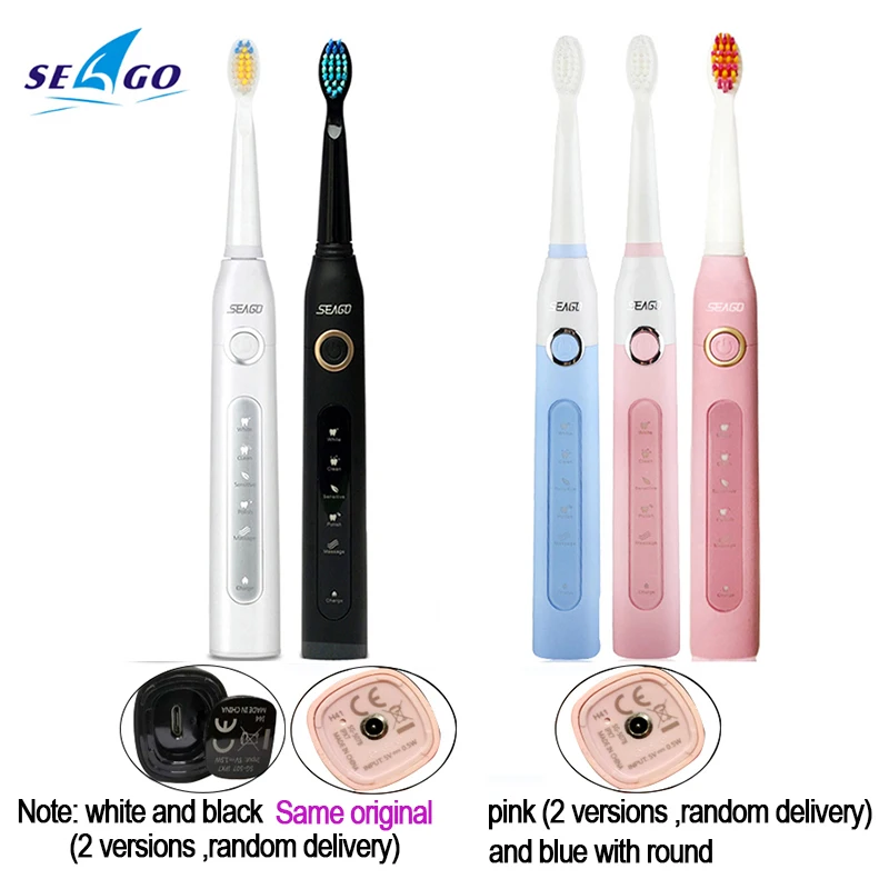 

Seago SG-507 Sonic Electric Toothbrush Adult Timer Brush USB Rechargeable Electric Tooth Brushes with 3pc Replacement Brush Head
