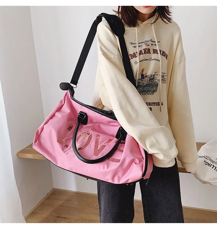 Love Print Waterproof Large Capacity Oxford Travel Bag Unisex Zipper Fitness Gym Handbag Shoulder Messenger Bag Duffle Luggage