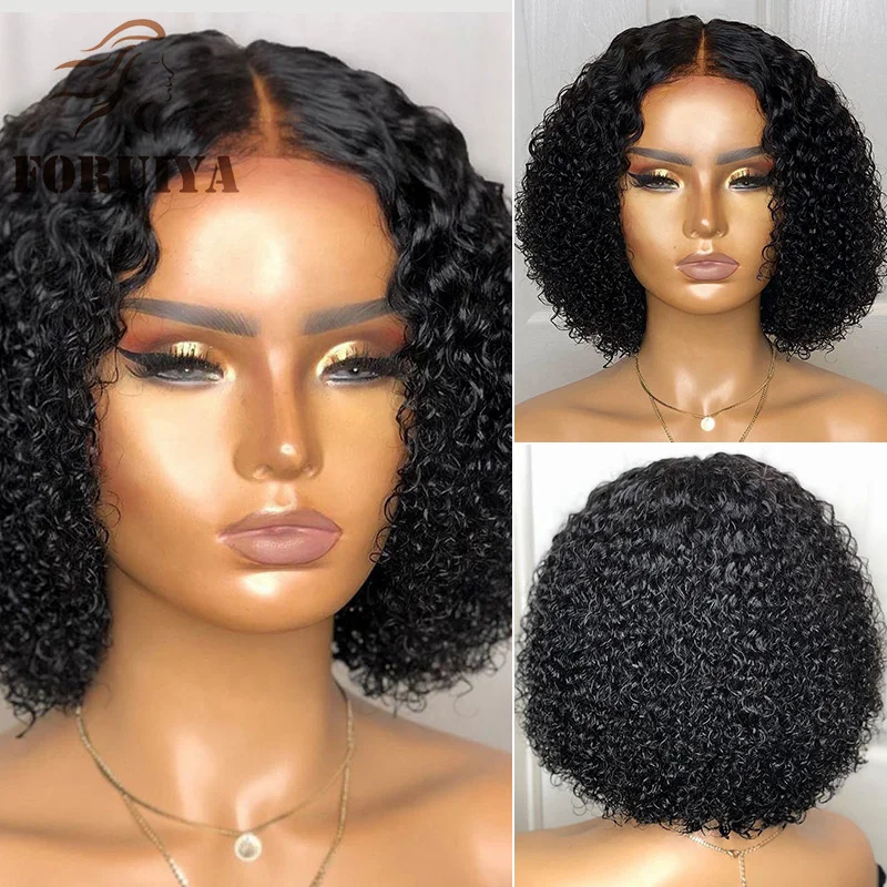

Foruiya Hair Fashion Women's Wig Short Curly High Temperature Silk Chemical Fiber Headgear Front Lace/RoseNet Synthetic
