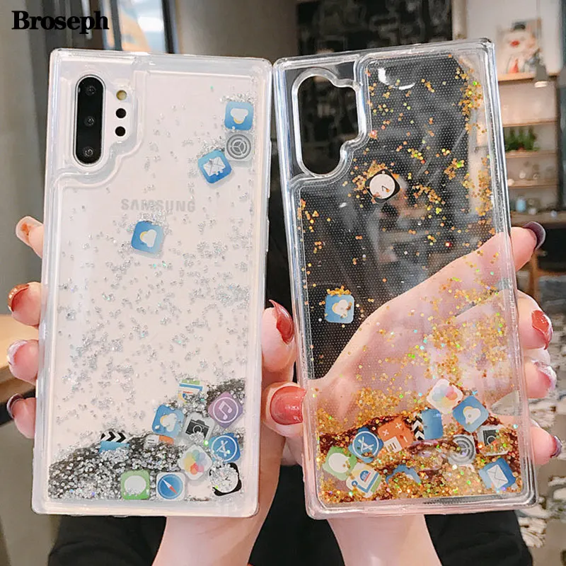 Чехол для телефона APP Icon Liquid Quicksand для Samsung Galaxy S10 S9 S8 PLUS Note 8 9 10 Pro S20 Ultra.