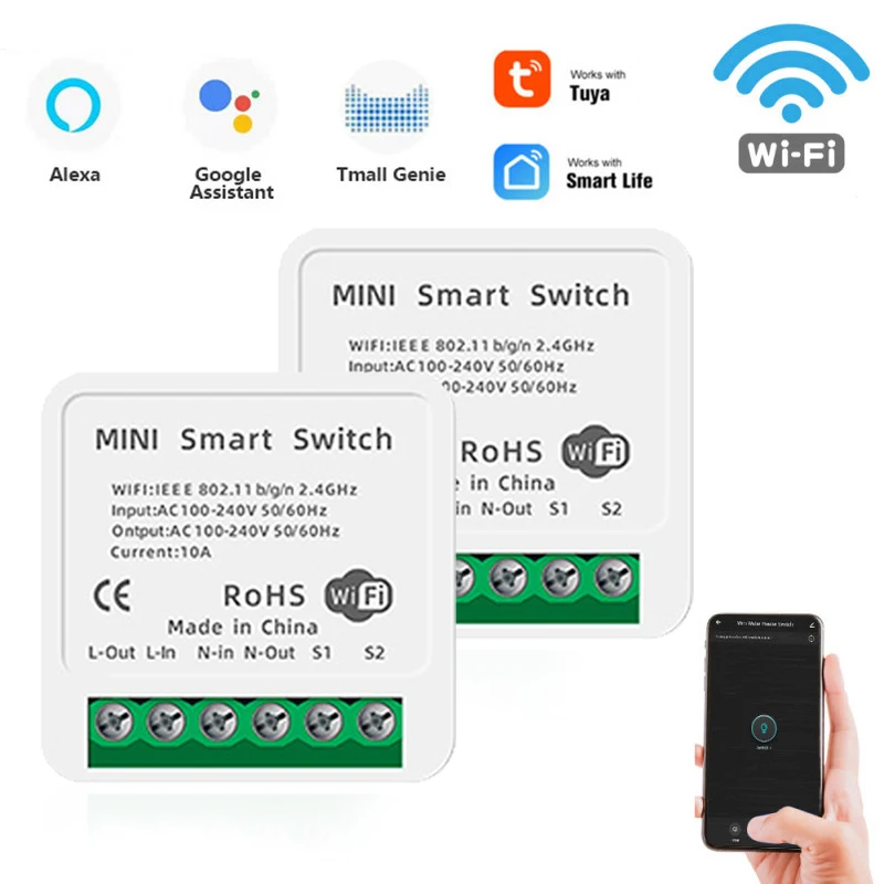 

Home Automation Automation Module WiFi Switch Module Compatible with 2 Way Controls voice control Work With Google Home Alexa