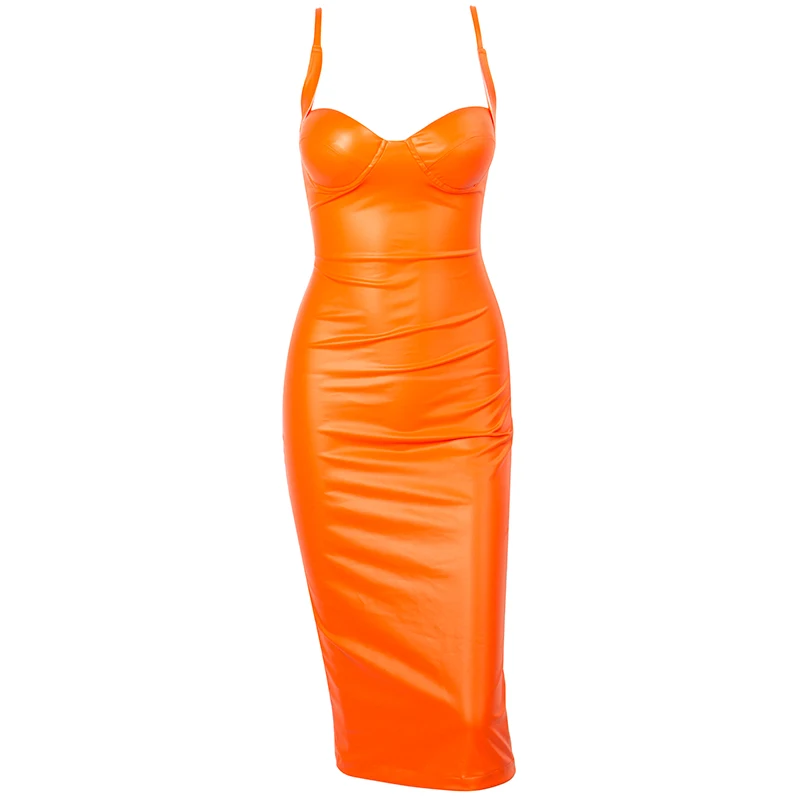 Женское облегающее платье LOVE & LEMONADE ФЛУОРЕСЦЕНТНОЕ оранжевое из эластичного
