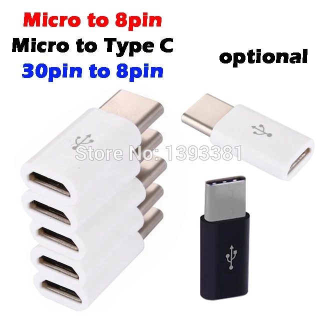 100pcs Micro USB Cable Female To 8Pin Male 30pin 8pin 8 Pin/ Usb 3.1 Type C Adapter Connector for iPhone Samsung | Мобильные