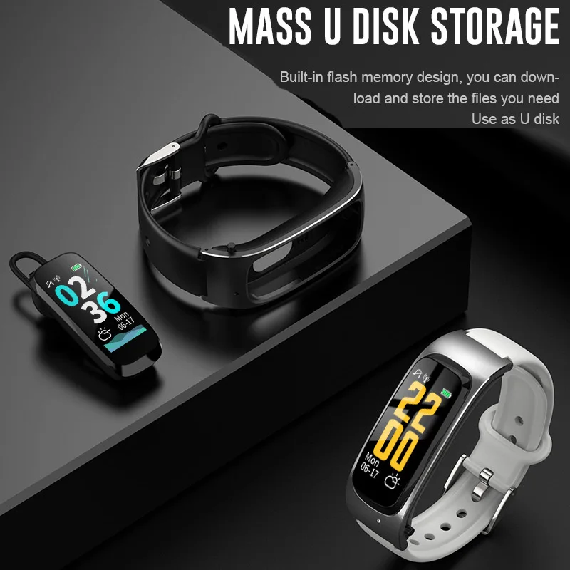 

Recorder Smart Bracelet Music Play Band 2in1 Bluetooth Earphone And 8G Memory Wristband U Disk,Heart Rate Multi Function Fitness