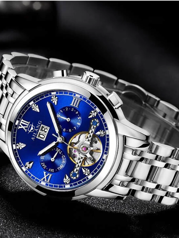 AILANG часы мужские люксовый бренд из нержавеющей стали Tourbillon несколько функций водонепроницаемые механические мужские часы