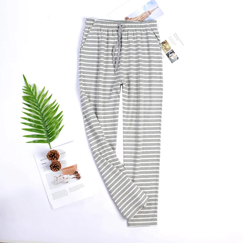 

Men's Cotton Knit Jogger Pants Sleep Pants Striped Bottoms with Drawstring Sweatpants with Pockets Autumn