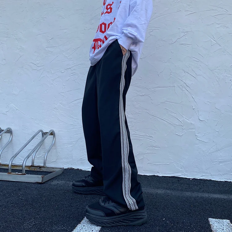 

Men's trousers 2021 spring autumn high street style retro webbing sweatpants hip-hop straight loose drape youth casual pants