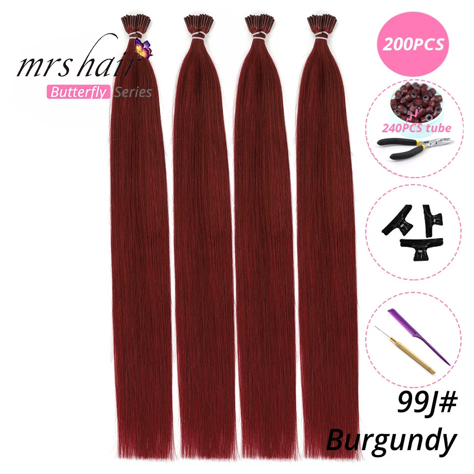MRSHAIR, 1 г/шт., 16 дюймов, 20 дюймов, 24 дюйма, Предварительно Связанные волосы для наращивания, I Tip Machine, Remy, прямые человеческие волосы на капсулах, настоящие волосы, 50 шт - Цвет: KIT99J-200