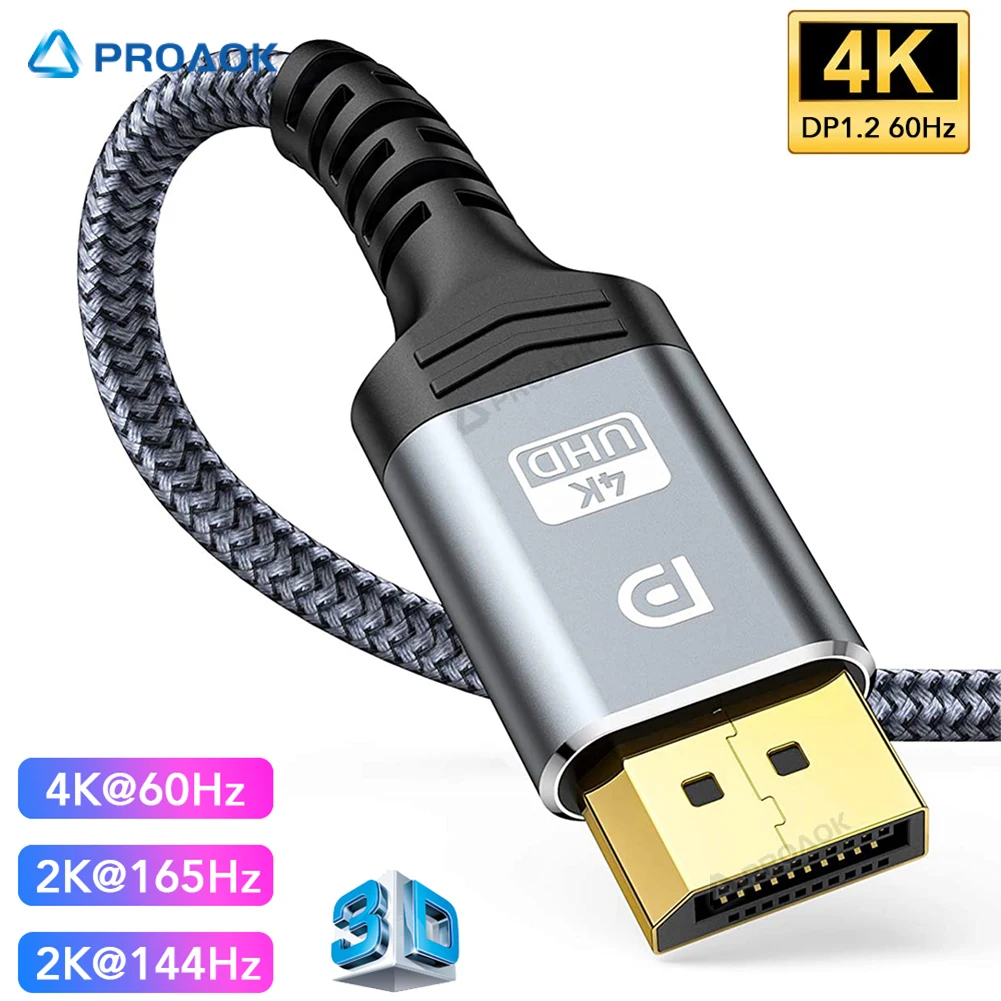 

2021 DisplayPort to DisplayPort Cable 4K60Hz DP1.2 to DP 2M Support DP 2K 144Hz 1080p 165Hz Braided for PC/Monitor/Graphics Card