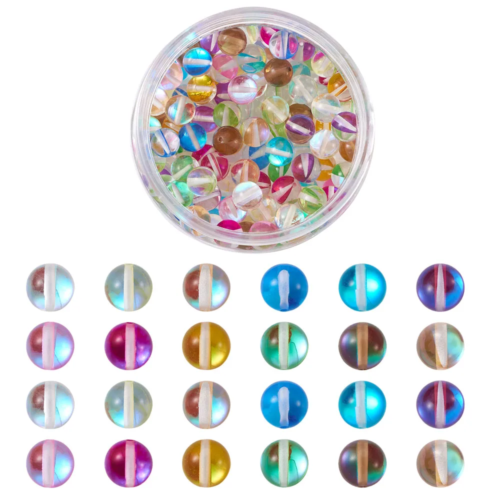 

120pcs/box Dyed Synthetic Moonstone Round Beads 8mm Holographic Beads Half AB Color For Jewelry DIY Earring Bracelet making