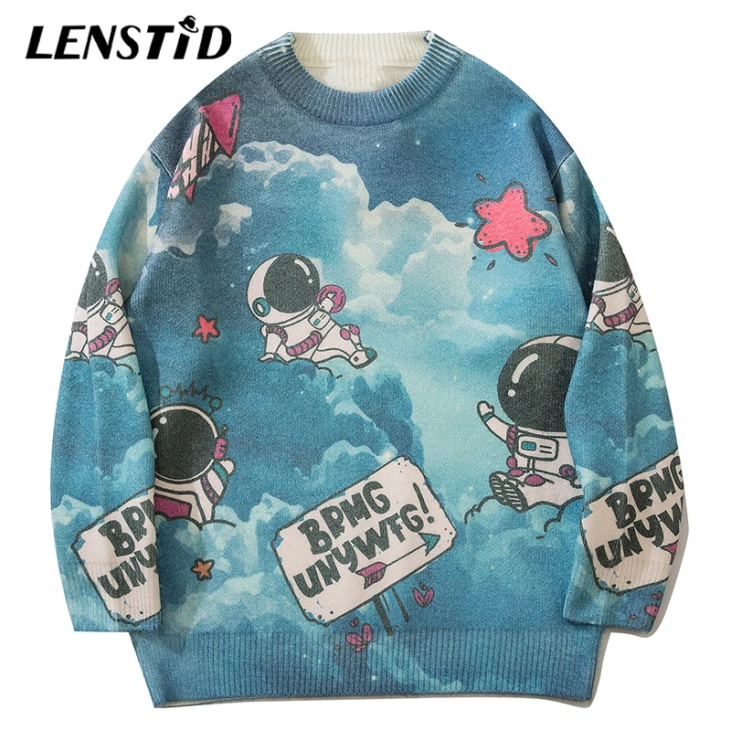 Свитер мужской вязаный в стиле хип-хоп с принтом космоса космонавта осень 2021 |