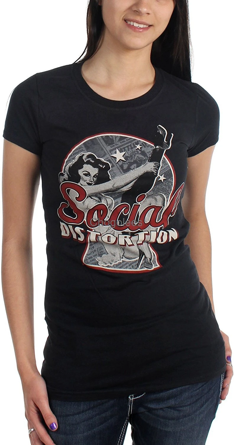 Женская модная футболка с принтом газеты Pin Up Social Distortion|Мужские футболки| |