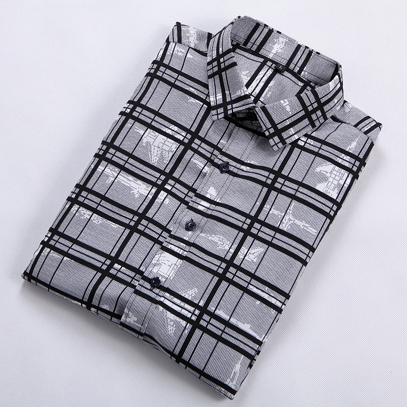 Мужская приталенная рубашка в клетку Повседневная летняя с короткими рукавами и