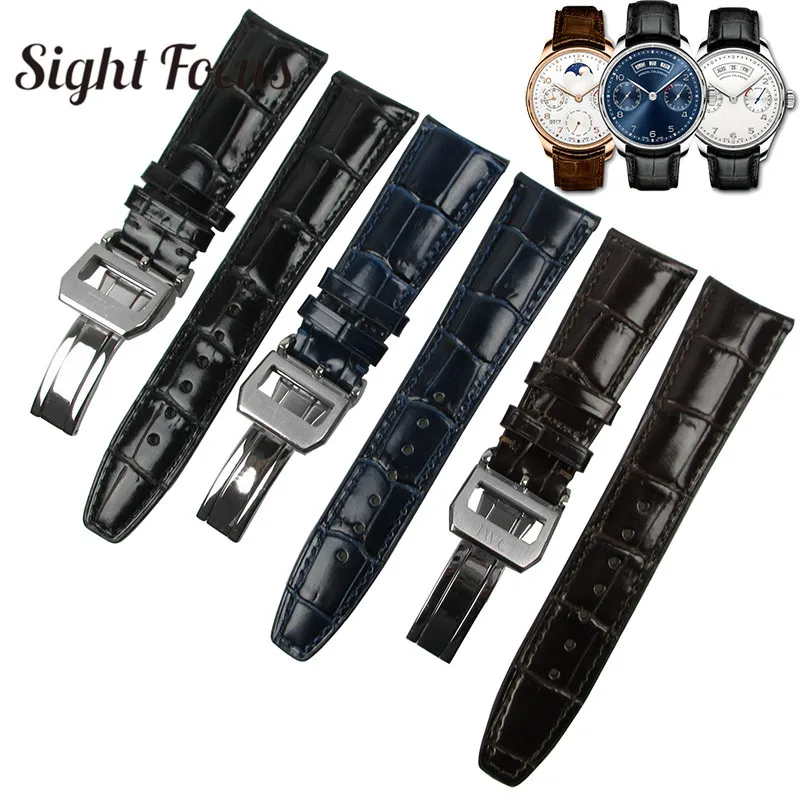 Ремешок мужской кожаный с изогнутым концом сменный Браслет для наручных часов IWC