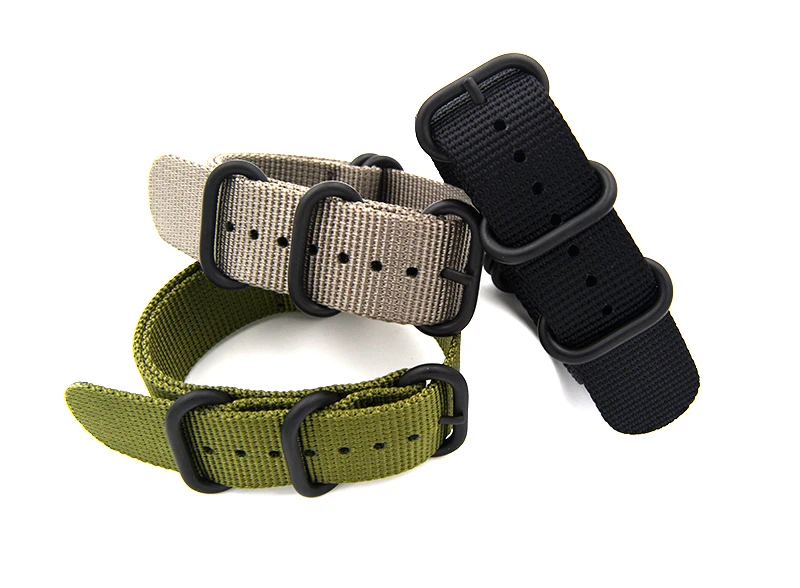 High duty quality Watchband 18 19 20 21 22 23 24 26mm Army Green Nylon Canvas Fabric Watch Strap Black Silver Buckle