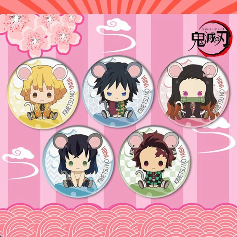 

5-9pcs/Set Anime Badges Demon Slayer: Kimetsu no Yaiba Pin Button Brooch Bedge Bag
