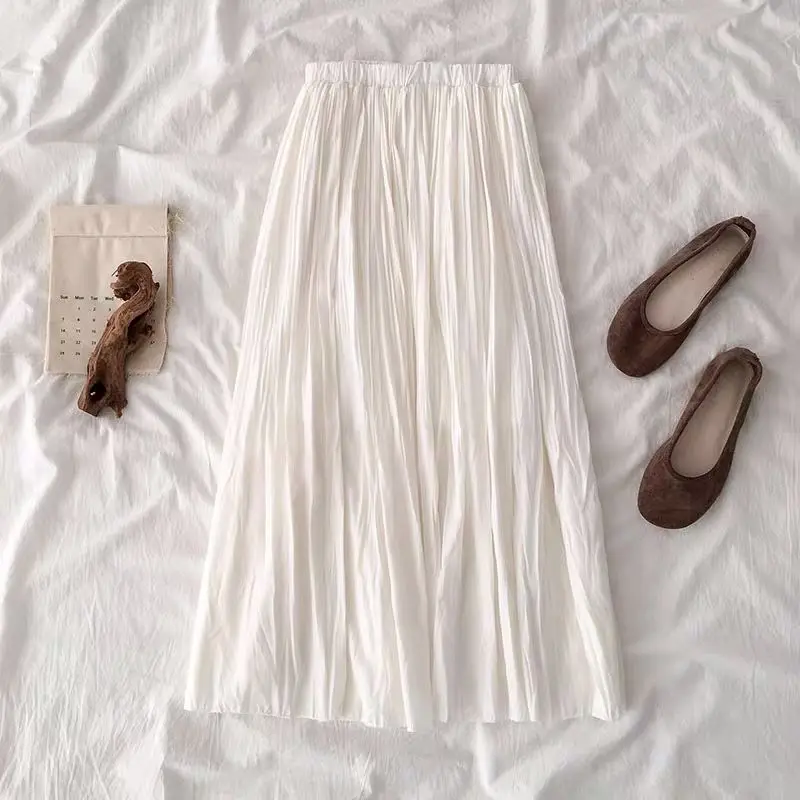 

Skirts Women Folds Holiday Solid Elegant Simple Lovely Girls Harajuku All-match Basic Leisure Popular Summer New Mujer Faldas