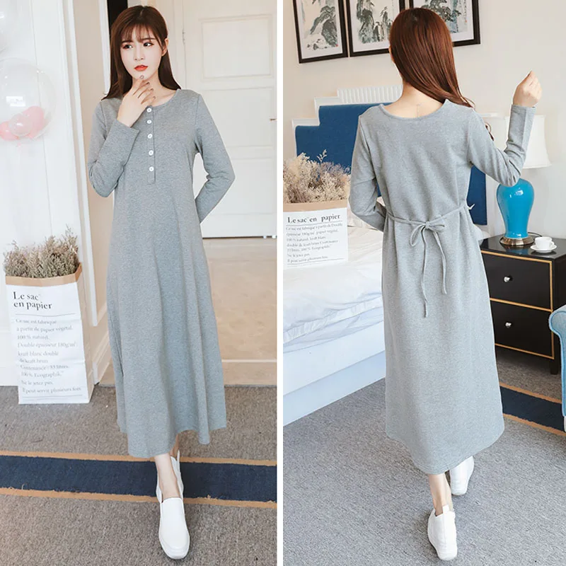 Платья для кормления на пуговицах беременных осенняя одежда Длинные платья