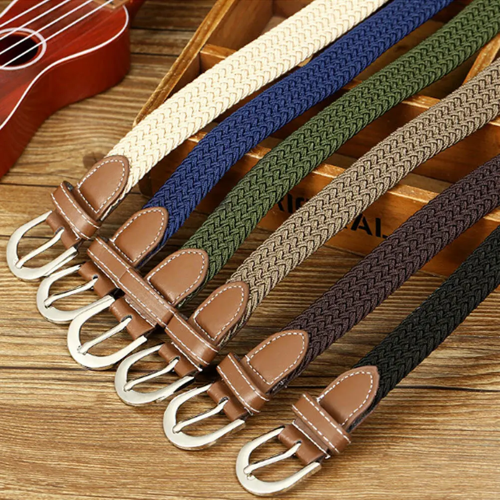 

NEW Canvas Elastic Woven Leather Pin Buckle Waist Belt Stretch Waistband 1PC Beige Black Blue Coffee Khaki Green Hot Selling