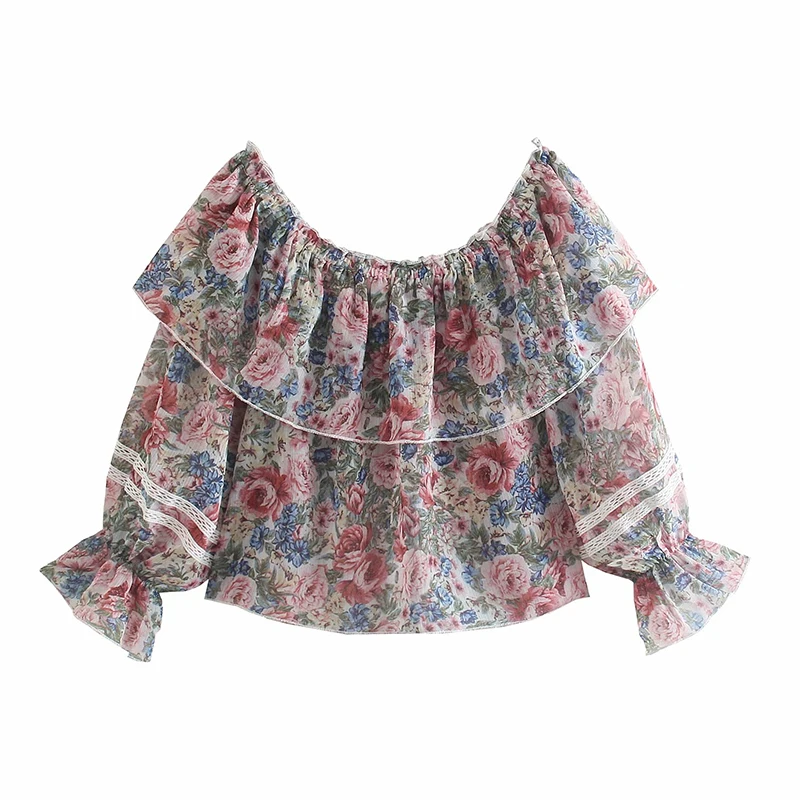 

WXWT Za Fashion Women Retro Flowers Print Shirt Three Quarter Sleeve 2021 Summer Chic Female Shirt Tops CD8141