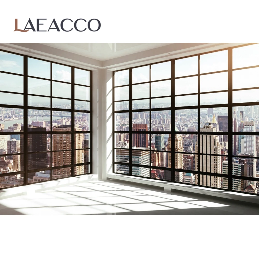 Laeacco фон для фотосъемки Современная гостиная диван окно городская ночь