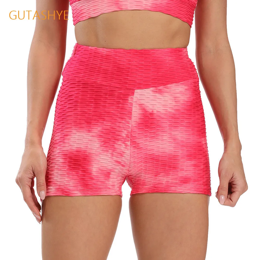 Шорты GUTASHYE с завышенной талией для тренажерного зала фитнеса йоги шорты розовые