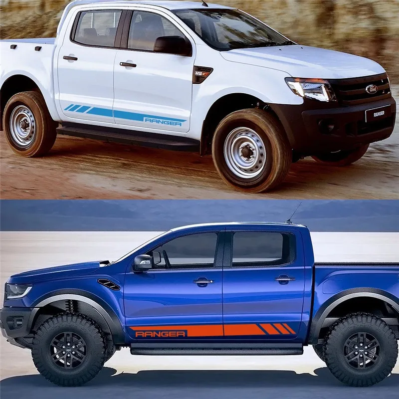 

2 Pcs Car StickerRacing Sport Car Door Side Stripes Skirt Vinyl Body Decal For Ford F150 Raptor Ranger T6T7 Wildtrak Accessories
