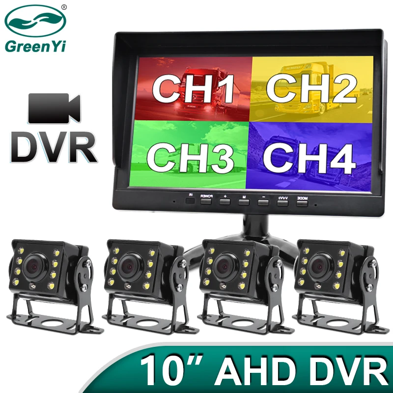 GreenYi 10 дюймов 4CH AHD Регистраторы DVR автомобильный монитор грузовой автомобиль
