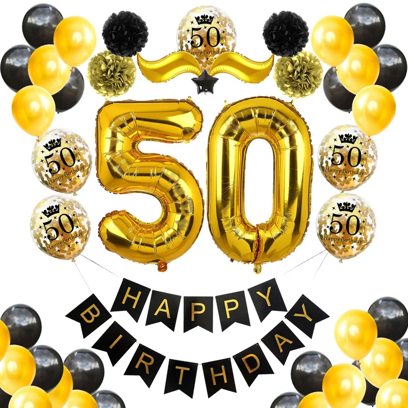 1 Набор С Днем Рождения для взрослых 20th 50th 40th 30th 60th Year Decoration черный золотой баннер