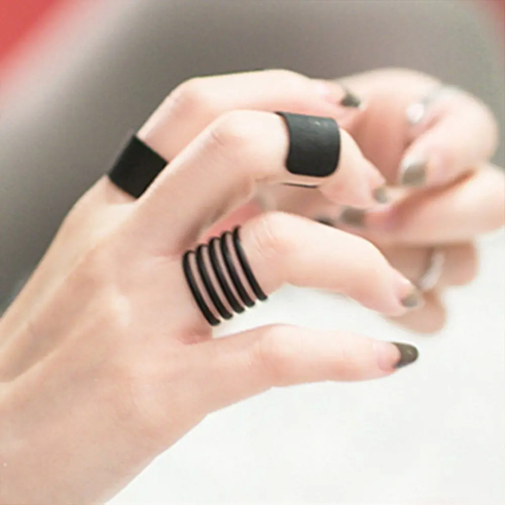 

3PCS/ Set Black Open Band Midi Rings Trendy Punk Rings Women's Stack Plain Above Knuckle Ring Jewelry Accessories