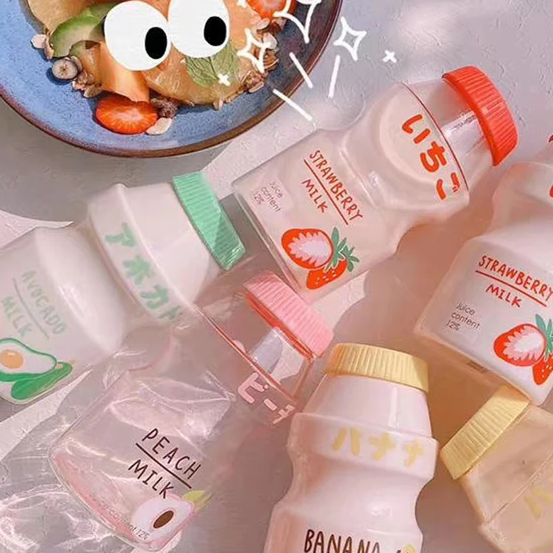 

480ml Plastic Water Bottle Tour Drinking Bottle Yakult Shape Cute Kawaii Milk Carton Shaker Bottle For Kids/Girl/Adult Glass HOT
